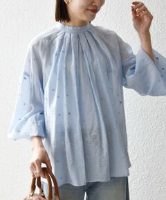 SHIPS / シップス シャツ・ブラウス | 《一部追加予約》SHIPS any:〈手洗い可能〉シアー ドット スタンドカラー パフ ギャザー ブラウス