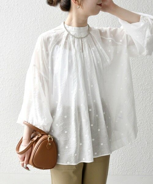 SHIPS / シップス シャツ・ブラウス | SHIPS any:〈手洗い可能〉シアー ドット スタンドカラー パフ ギャザー ブラウス | 詳細12