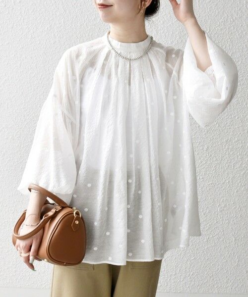 SHIPS / シップス シャツ・ブラウス | SHIPS any:〈手洗い可能〉シアー ドット スタンドカラー パフ ギャザー ブラウス | 詳細3