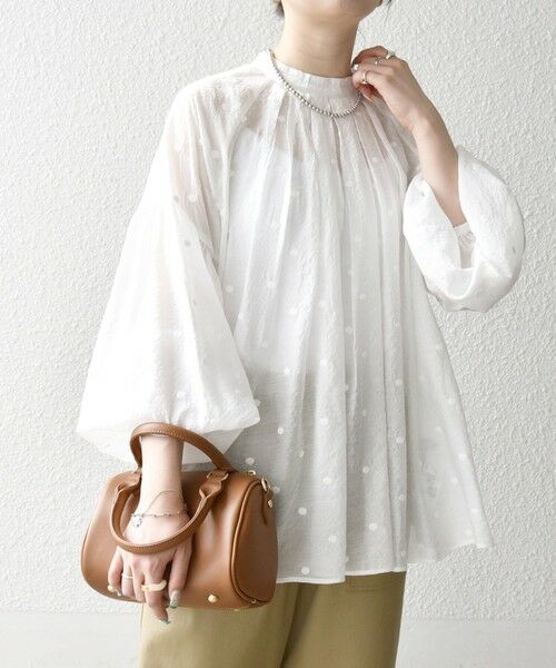SHIPS / シップス シャツ・ブラウス | SHIPS any:〈手洗い可能〉シアー ドット スタンドカラー パフ ギャザー ブラウス | 詳細6