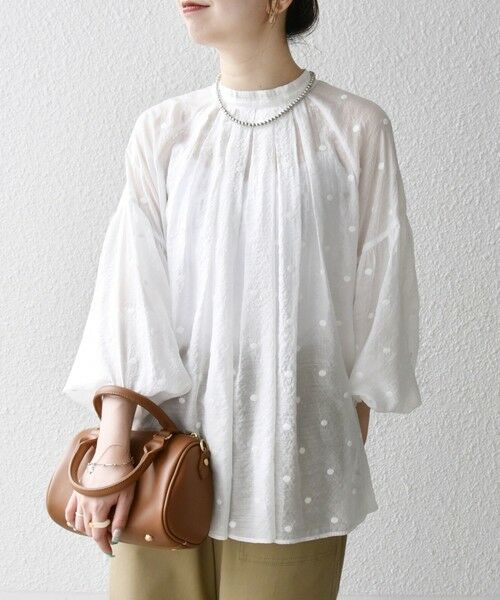 SHIPS / シップス シャツ・ブラウス | SHIPS any:〈手洗い可能〉シアー ドット スタンドカラー パフ ギャザー ブラウス | 詳細7
