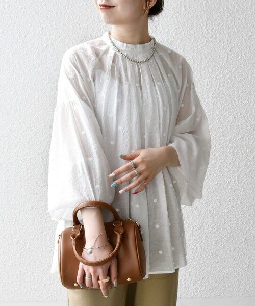 SHIPS / シップス シャツ・ブラウス | SHIPS any:〈手洗い可能〉シアー ドット スタンドカラー パフ ギャザー ブラウス | 詳細8