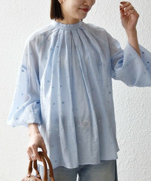 SHIPS / シップス シャツ・ブラウス | 《一部追加予約》SHIPS any:〈手洗い可能〉シアー ドット スタンドカラー パフ ギャザー ブラウス（ライトブルー）