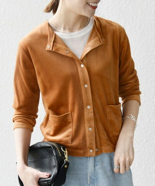 SHIPS for women/シップスウィメン SHIPS any:〈洗濯機可能〉ポリエステル ベロア コンパクト スナップ カーディガン キャメル ONE SIZE SHIPS for women/シップスウィメン SHIPS any:〈洗濯機可能〉ポリエステル ベロア コンパクト スナップ カーディガン キャメル ONE SIZE