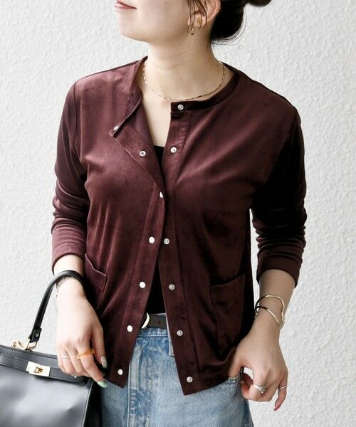 SHIPS for women/シップスウィメン SHIPS any:〈洗濯機可能〉ポリエステル ベロア コンパクト スナップ カーディガン ワイン ONE SIZE SHIPS for women/シップスウィメン SHIPS any:〈洗濯機可能〉ポリエステル ベロア コンパクト スナップ カーディガン ワイン ONE SIZE