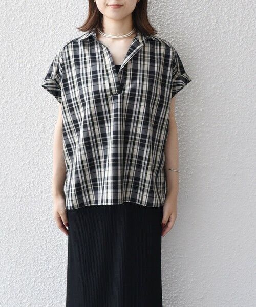 SHIPS / シップス シャツ・ブラウス | innowave:〈手洗い可能〉TC チェック スキッパー フレンチスリーブ ブラウス | 詳細3