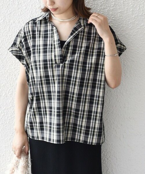 SHIPS / シップス シャツ・ブラウス | innowave:〈手洗い可能〉TC チェック スキッパー フレンチスリーブ ブラウス | 詳細7