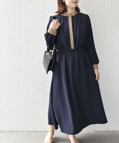 SHIPS / シップス ロング・マキシ丈ワンピース | SHIPS Colors:〈手洗い可能〉配色 ギャザー ロングスリーブ ワンピース◇