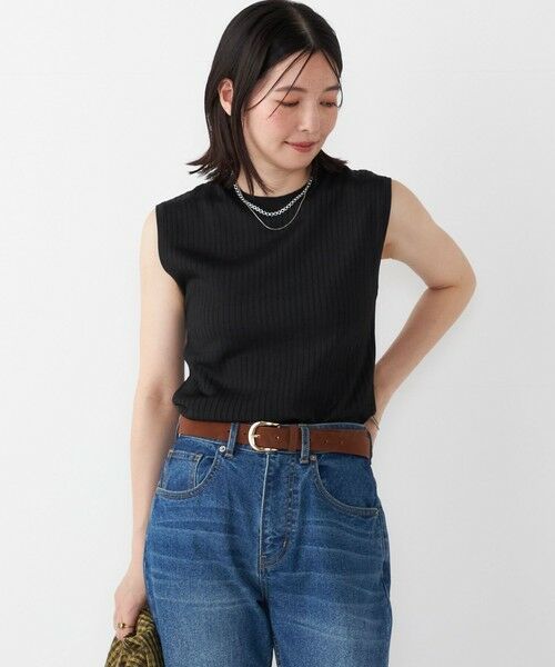 Lija ネイビー ノースリーブUS-S （美品） SHIPS Colors:〈手洗い可能〉ブライト ワイドリブ ノースリーブ