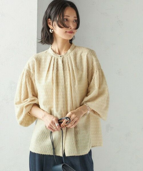 SHIPS / シップス シャツ・ブラウス | 〈手洗い可能〉シアー ジャカード 袖 シャーリング ブラウス(クリーム)