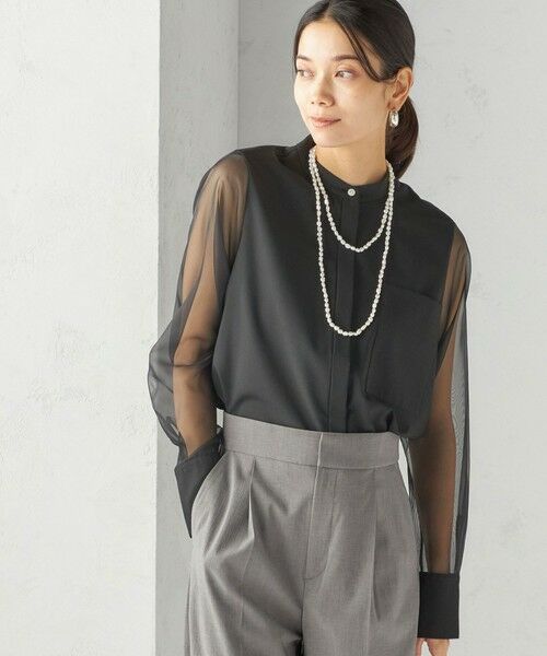 SHIPS / シップス シャツ・ブラウス | 〈手洗い可能〉シアー 袖 ポケット デザイン シャツ(ブラック)