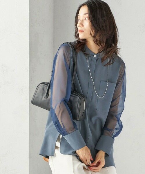 SHIPS / シップス シャツ・ブラウス | 〈手洗い可能〉シアー 袖 ポケット デザイン シャツ(ブルー系)