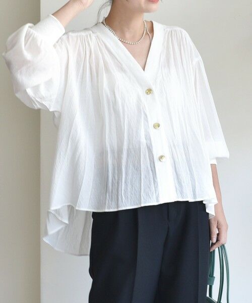 SHIPS / シップス カーディガン・ボレロ | 【WEB限定】〈手洗い可能〉シアー Vネック フレア シャツ カーディガン | 詳細16