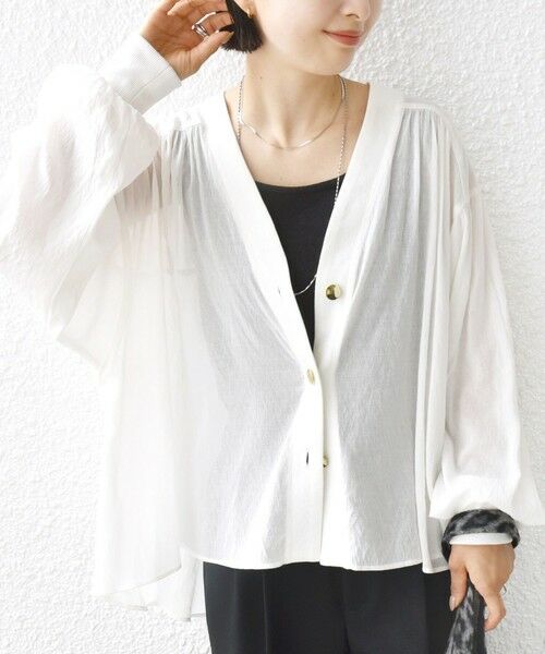 SHIPS / シップス カーディガン・ボレロ | 【WEB限定】〈手洗い可能〉シアー Vネック フレア シャツ カーディガン | 詳細5