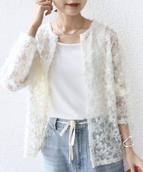 SHIPS / シップス シャツ・ブラウス | 《追加予約》【WEB限定】〈手洗い可能〉チュール フェザー レース 羽織 | 詳細18