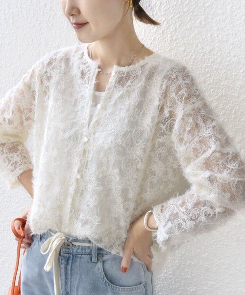 SHIPS / シップス シャツ・ブラウス | 《追加予約》【WEB限定】〈手洗い可能〉チュール フェザー レース 羽織 | 詳細3