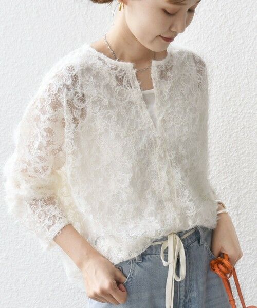 SHIPS / シップス シャツ・ブラウス | 《追加予約》【WEB限定】〈手洗い可能〉チュール フェザー レース 羽織 | 詳細5