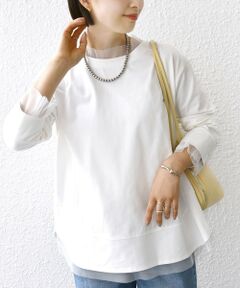 SHIPS / シップス カットソー | 【WEB限定】チュール コンビ ラウンド カットソー