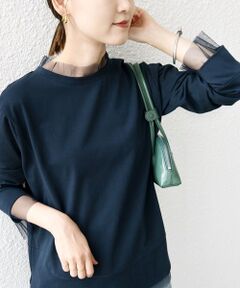 SHIPS / シップス カットソー | 【WEB限定】チュール コンビ ラウンド カットソー