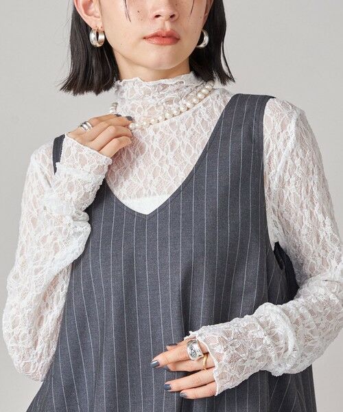 SHIPS / シップス カットソー | SHIPS NINE CASE:〈手洗い可能〉シアー レース ハイネック プルオーバー | 詳細10