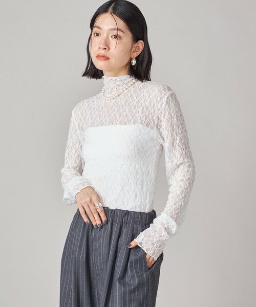 SHIPS / シップス カットソー | SHIPS NINE CASE:〈手洗い可能〉シアー レース ハイネック プルオーバー | 詳細18
