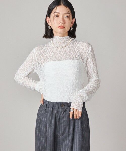 SHIPS / シップス カットソー | SHIPS NINE CASE:〈手洗い可能〉シアー レース ハイネック プルオーバー | 詳細23