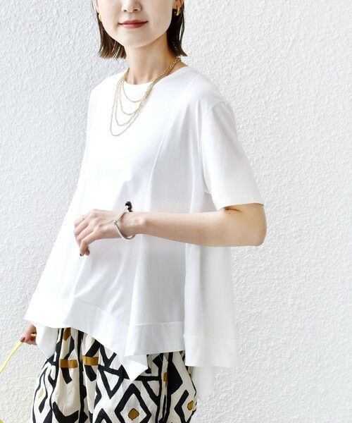 SHIPS / シップス カットソー | ヘムフレア ショート スリーブ プルオーバー(ホワイト)