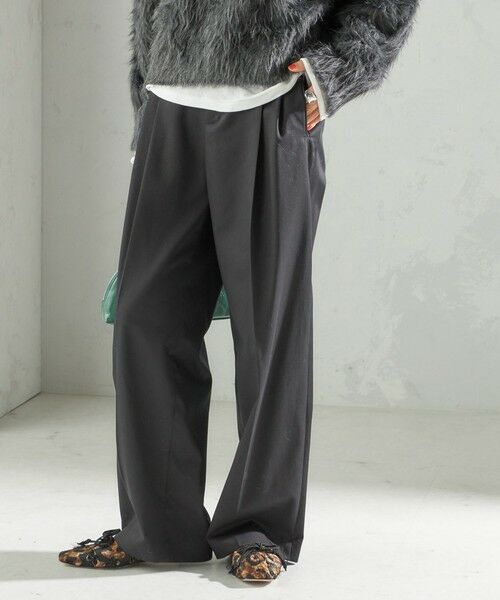 SHIPS for women/シップスウィメン 〈洗濯機可能〉ハイカウント ツイル 2タック ワイド パンツ ブラック 34 SHIPS for women/シップスウィメン 〈洗濯機可能〉ハイカウント ツイル 2タック ワイド パンツ ブラック 34