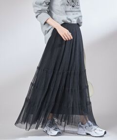 SHIPS / シップス ロング・マキシ丈スカート | 〈手洗い可能〉チュール プリーツ ティアード スカート