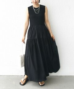 SHIPS / シップス ロング・マキシ丈ワンピース | 〈手洗い可能〉コットン リブ ノースリーブ × 布帛 スカート ワンピース