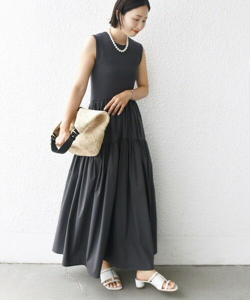 SHIPS / シップス ロング・マキシ丈ワンピース | 〈手洗い可能〉コットン リブ ノースリーブ × 布帛 スカート ワンピース | 詳細3