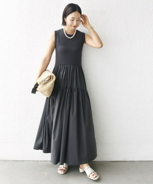 SHIPS / シップス ロング・マキシ丈ワンピース | 〈手洗い可能〉コットン リブ ノースリーブ × 布帛 スカート ワンピース | 詳細4