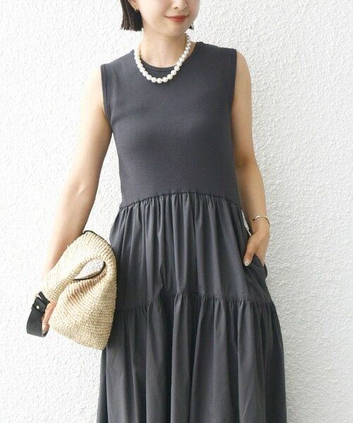 SHIPS / シップス ロング・マキシ丈ワンピース | 〈手洗い可能〉コットン リブ ノースリーブ × 布帛 スカート ワンピース | 詳細5