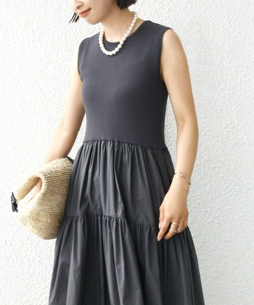 SHIPS / シップス ロング・マキシ丈ワンピース | 〈手洗い可能〉コットン リブ ノースリーブ × 布帛 スカート ワンピース | 詳細6