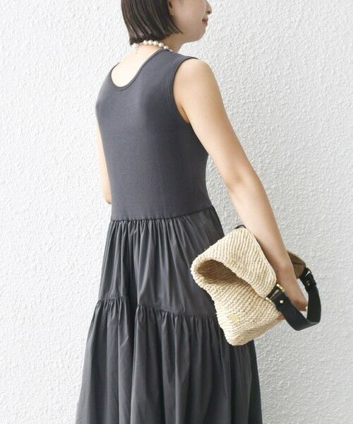 SHIPS / シップス ロング・マキシ丈ワンピース | 〈手洗い可能〉コットン リブ ノースリーブ × 布帛 スカート ワンピース | 詳細7