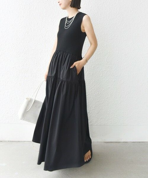SHIPS / シップス ロング・マキシ丈ワンピース | 〈手洗い可能〉コットン リブ ノースリーブ × 布帛 スカート ワンピース | 詳細17