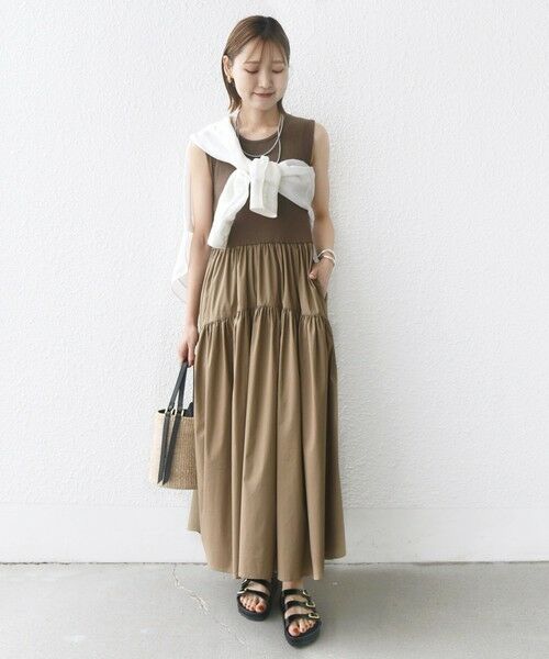 SHIPS / シップス ロング・マキシ丈ワンピース | 〈手洗い可能〉コットン リブ ノースリーブ × 布帛 スカート ワンピース | 詳細26