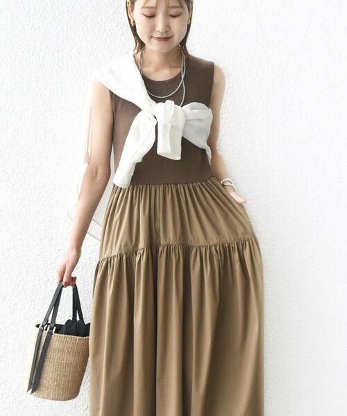 SHIPS / シップス ロング・マキシ丈ワンピース | 〈手洗い可能〉コットン リブ ノースリーブ × 布帛 スカート ワンピース | 詳細30