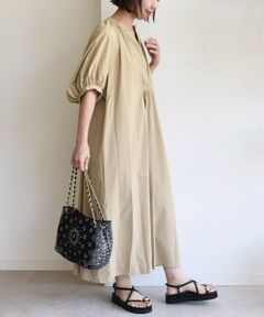 SHIPS / シップス ロング・マキシ丈ワンピース | 〈手洗い可能〉RENU ソフト タイプライター ギャザー ワンピース