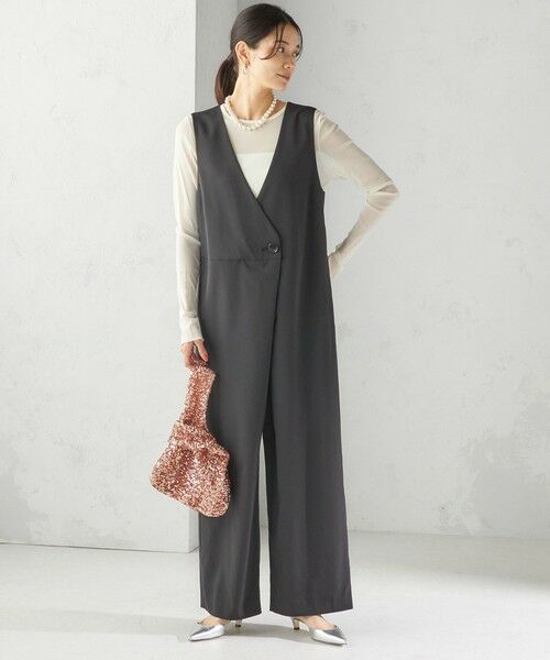 SHIPS / シップス サロペット・オールインワン | little black: 〈洗濯機可能〉ストレッチ ツイル フロント釦  Vネック オールインワン（セレモニー対応可） | 詳細1