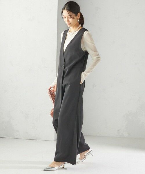 SHIPS / シップス サロペット・オールインワン | little black: 〈洗濯機可能〉ストレッチ ツイル フロント釦  Vネック オールインワン（セレモニー対応可） | 詳細2