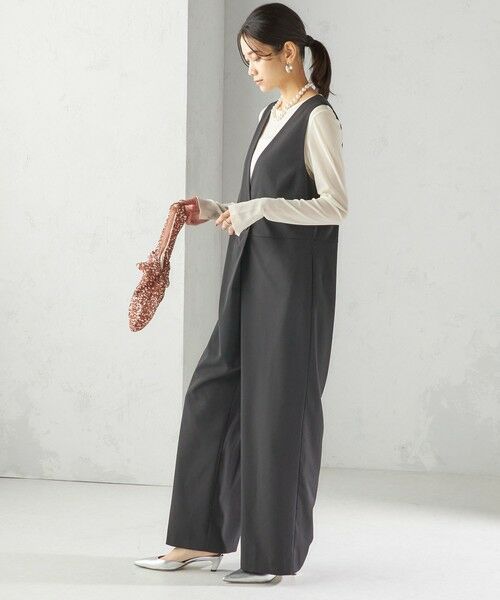 SHIPS / シップス サロペット・オールインワン | little black: 〈洗濯機可能〉ストレッチ ツイル フロント釦  Vネック オールインワン（セレモニー対応可） | 詳細3