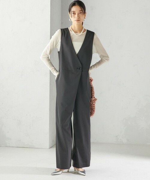 SHIPS / シップス サロペット・オールインワン | little black: 〈洗濯機可能〉ストレッチ ツイル フロント釦  Vネック オールインワン（セレモニー対応可） | 詳細6