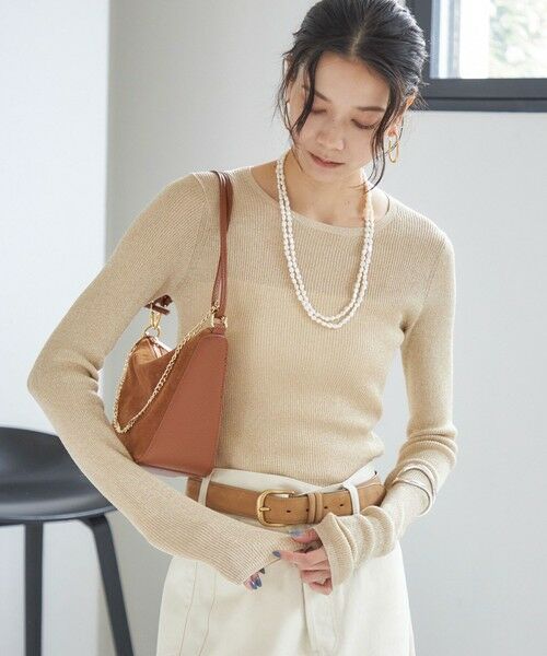 SHIPS / シップス ニット・セーター | 〈手洗い可能〉ラメ シアー リブ ニット プルオーバー(ベージュ系)