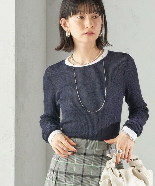 SHIPS for women/シップスウィメン 〈手洗い可能〉ラメ シアー リブ ニット プルオーバー ネイビー ONE SIZE