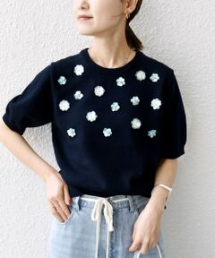 SHIPS / シップス ニット・セーター | 〈手洗い可能〉フラワー ビジュー ショート スリーブ ニット プルオーバー