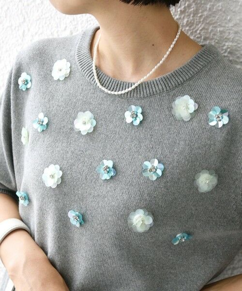 SHIPS / シップス ニット・セーター | 〈手洗い可能〉フラワー ビジュー ショート スリーブ ニット プルオーバー | 詳細10