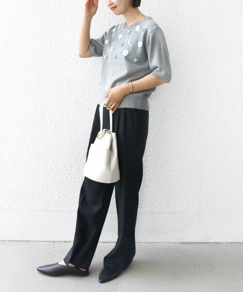 SHIPS / シップス ニット・セーター | 〈手洗い可能〉フラワー ビジュー ショート スリーブ ニット プルオーバー | 詳細2