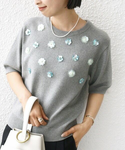 SHIPS / シップス ニット・セーター | 〈手洗い可能〉フラワー ビジュー ショート スリーブ ニット プルオーバー | 詳細5