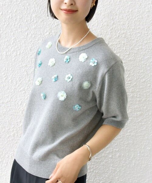 SHIPS / シップス ニット・セーター | 〈手洗い可能〉フラワー ビジュー ショート スリーブ ニット プルオーバー | 詳細6